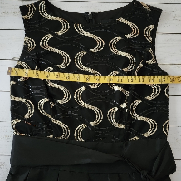 Sangria Elegant Black and Gold Sequins And Pleated Taffeta Midi Dress Size 4 - Picture 8 of 14